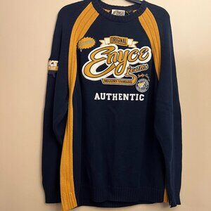 Enyce Sweater Men's Blue 3D Cable Knit Fisherman Pullover Leather, Size XXL